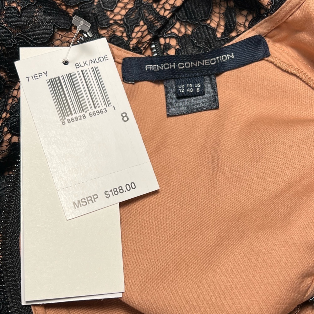 French Connection | NWT Black/Nude Lace Sheath Dress Sz 8 - Picture 9 of 9